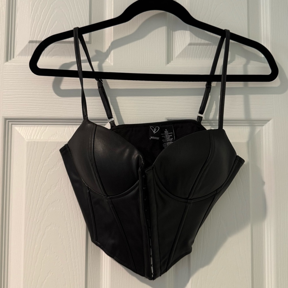 Windsor Black Faux Leather Corset Bustier Top